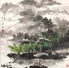 【王永斌国画】斗方《江南春雨》【保真】家居山水风景画